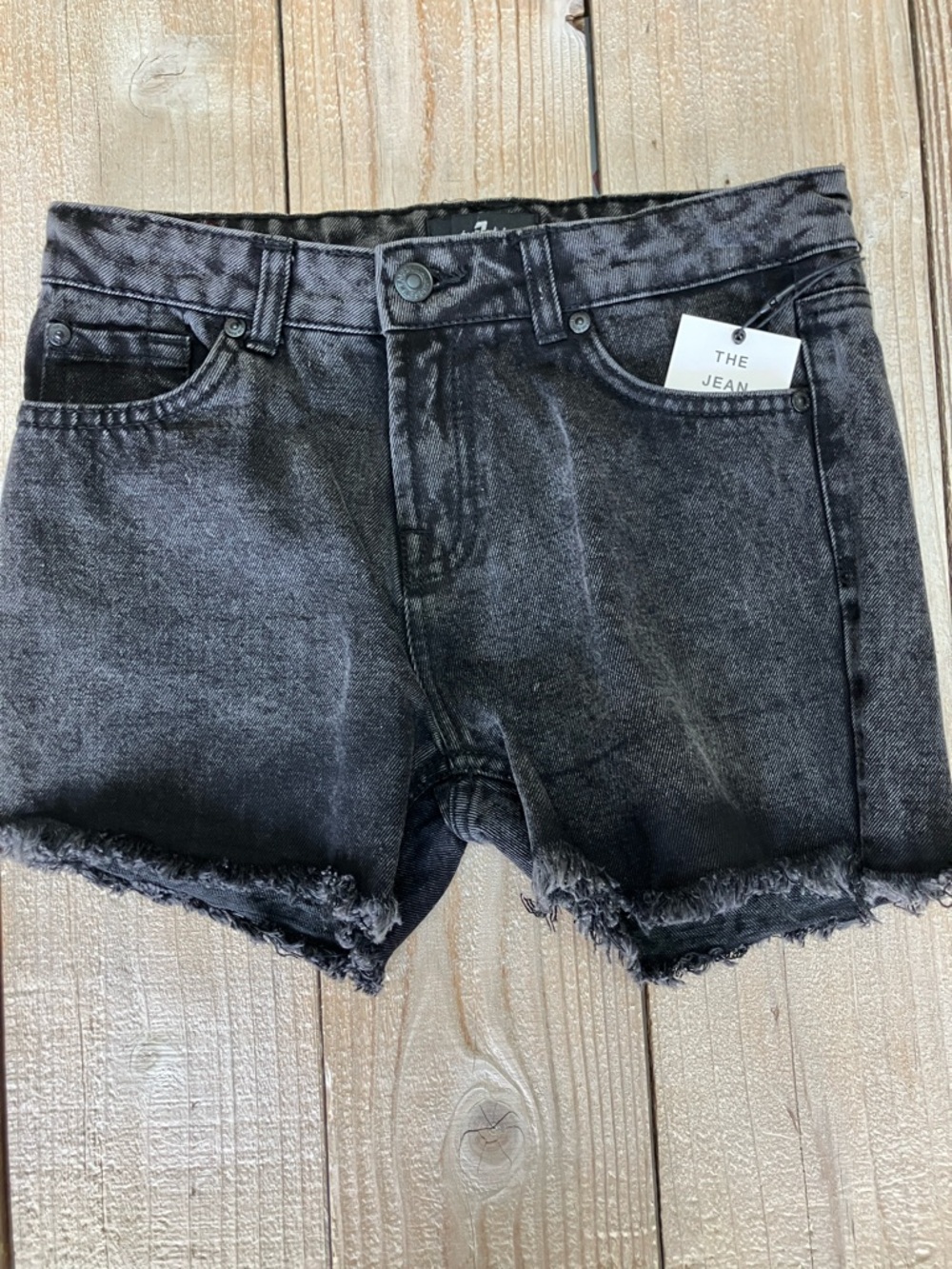 7 For All Mankind Black Washed Frayed Denim Shorts